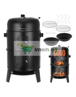 Скара на дървени въглища с капак, градинска пушилня, термометър, пушилня 3в1